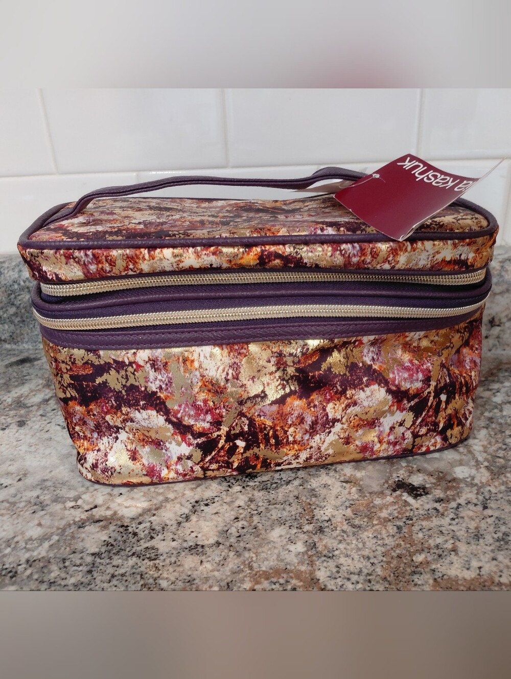 Sonia Kashuk Metallic Gold Purple Multi Cosmetic Train Case